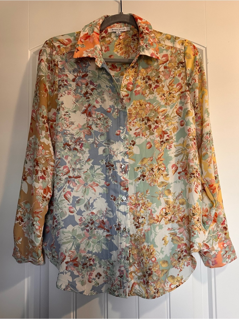 Rose & Olive Multicolor Floral Button-Down Shirt - Mint, Mustard, Coral